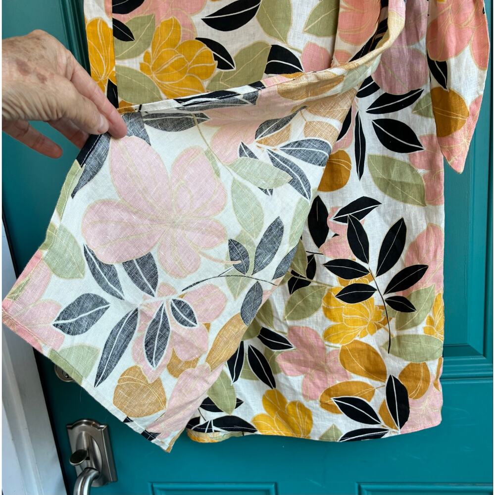 Rachel Zoe Skirt Wrap Self Tie Linen Bold Mustard Pink Black Tropical Floral XL - Picture 4 of 6